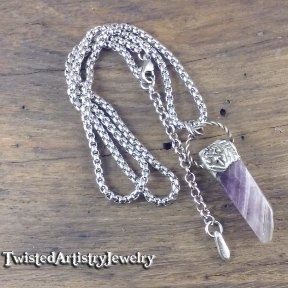 Chevron Amethyst Shard Pendant Necklace - Picture 5 of 6